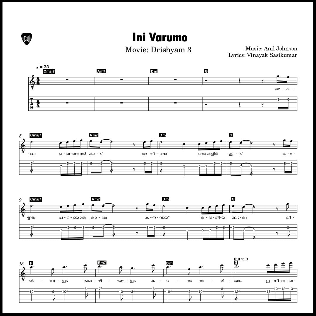 Ini Varumo (Drishyam 3) Guitar TABs PDF