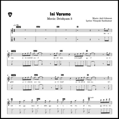 Ini Varumo (Drishyam 3) Guitar TABs PDF