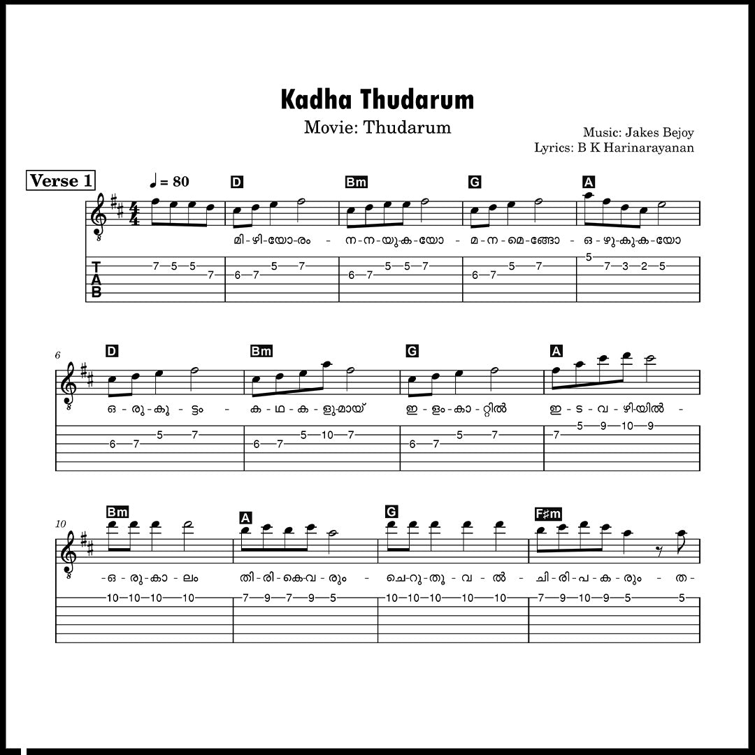 Kadha Thudarum (Thudarum) | Guitar TABs PDF