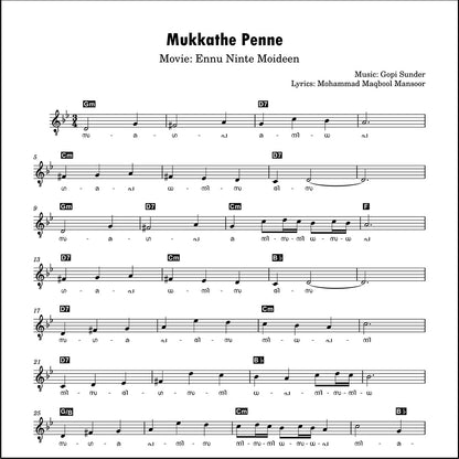 Mukkathe Penne – Sheet Music with Malayalam Lyrics | Ennu Ninte Moideen