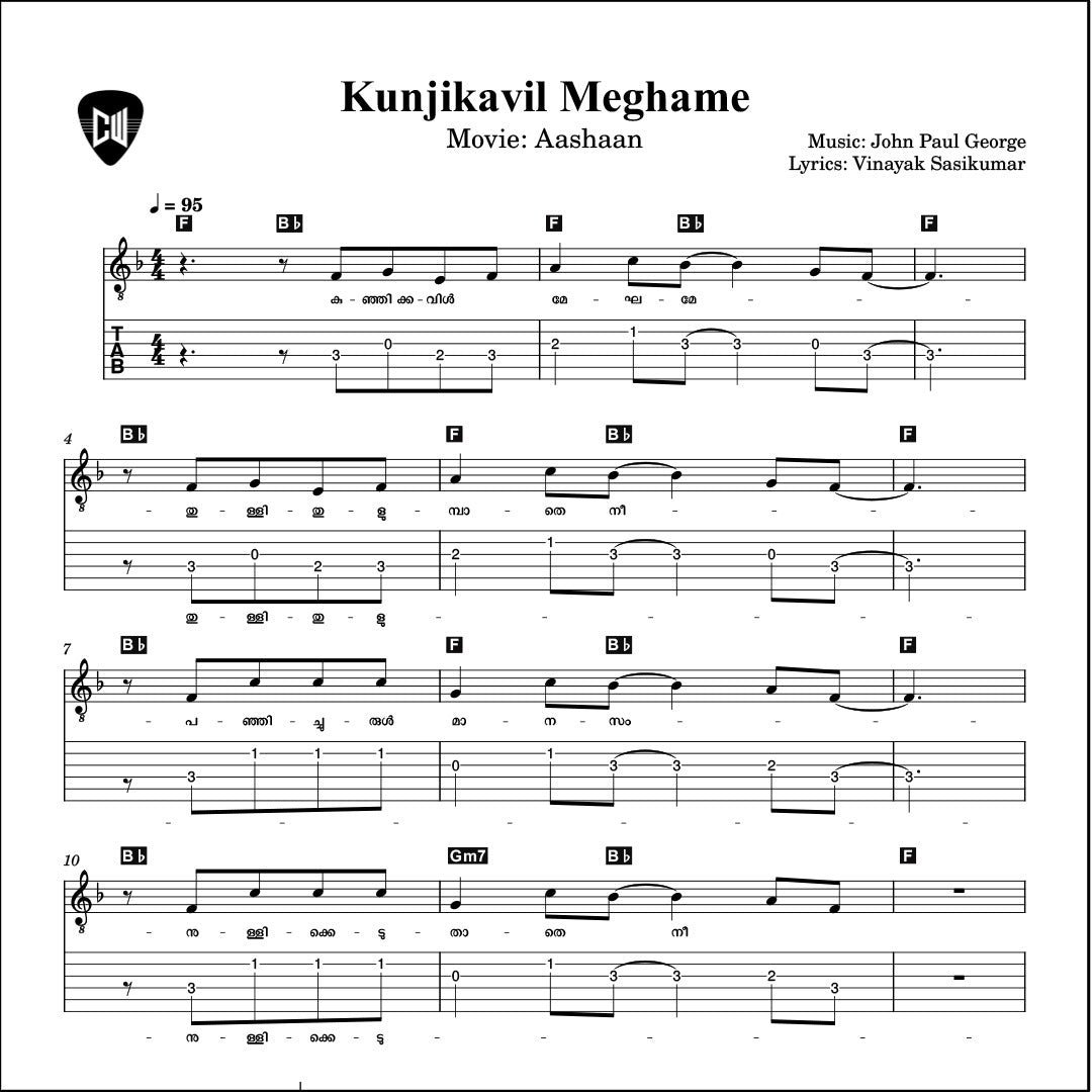 Kunjikkavil Meghame (Aashan) Easy Guitar TABs PDF