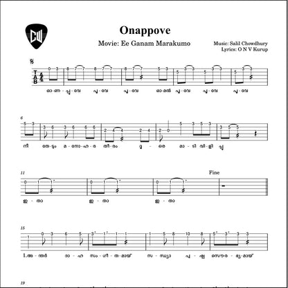 Onappove Poove (Ee Ganam Marakumo) – Guitar TABs